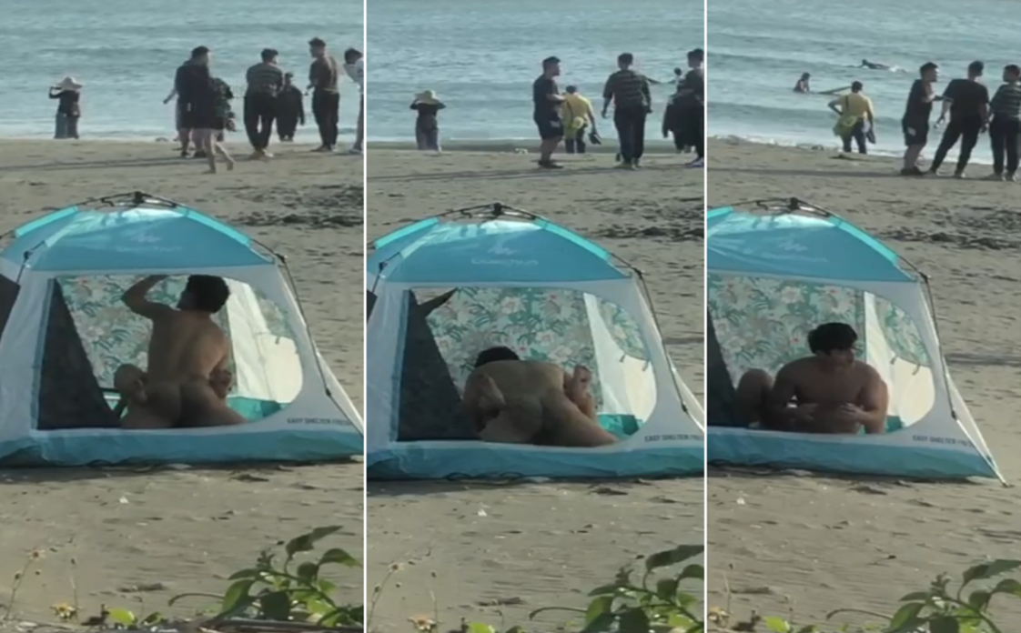 台湾海滩惊见“帐篷四脚兽”的!